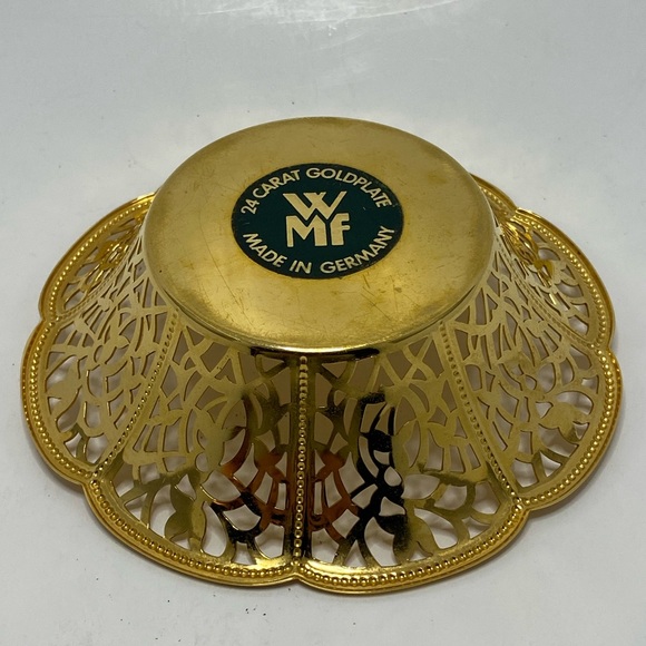 ✅ VINTAGE WMF ECHT VERGOLDET 24 CARAT GOLD PLATED BON BON ORNATE BOWL DISH - Picture 3 of 9